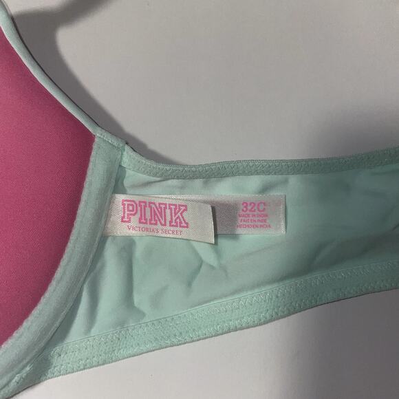 Victoria's Secret PINK Bra Womens 32C Green Mint Front Close Push Up Racerback - Picture 8 of 11